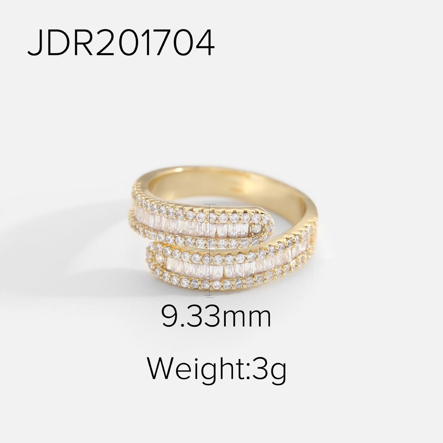Anello aperto da donna in ottone placcato oro 18K sottovuoto con zirconi geometrici lucidi