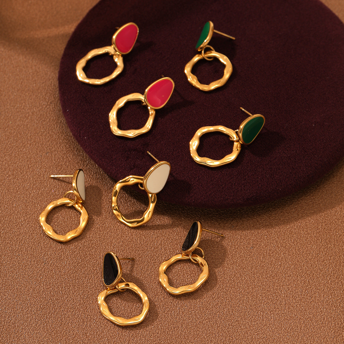 Pendientes de Acero Inoxidable de 18 quilates, Esmaltados, Geométricos, Irregulares, Estilo Vintage para Mujer