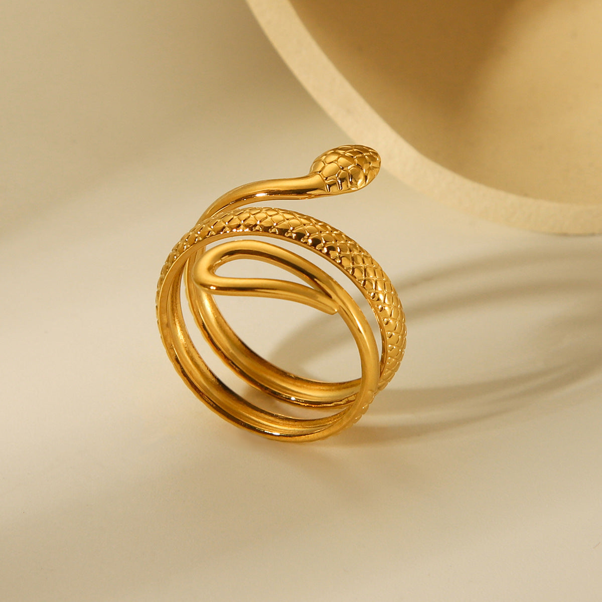 Trendy 18K Gold Plated Stainless Steel Snake Open Ring for Women