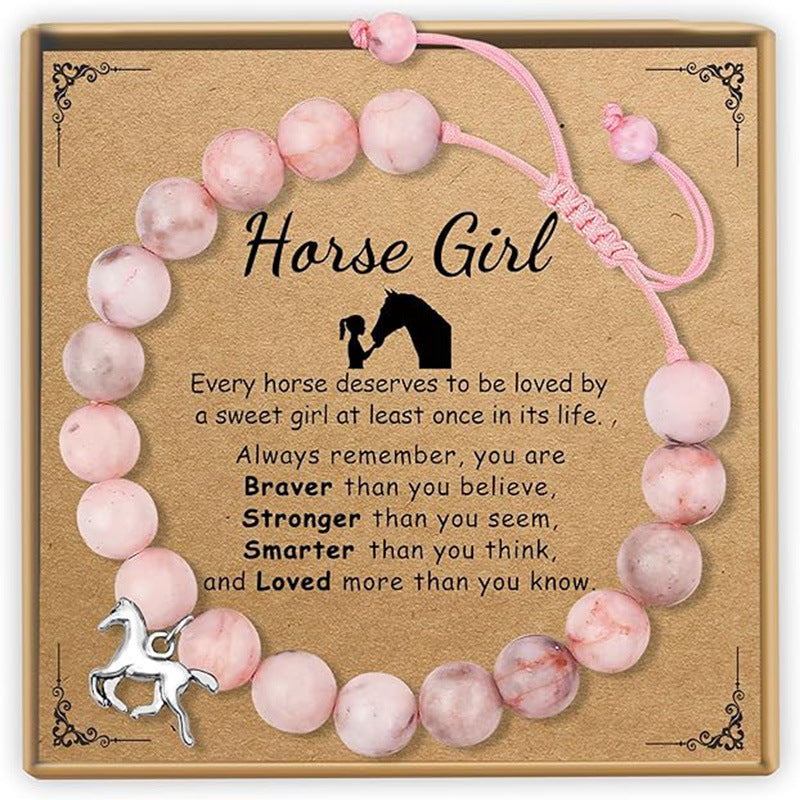 Minimalist 8mm Pink Zebra Print Round Animal Alloy Beaded Bracelet Unisex Adjustable Handmade Jewelry
