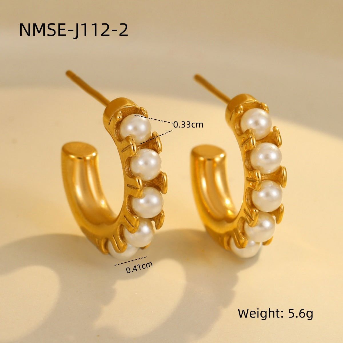 Fashion OL 18K Gold Plated Stainless Steel U-Shape Geometric Pearl Inlay Earrings for Women
