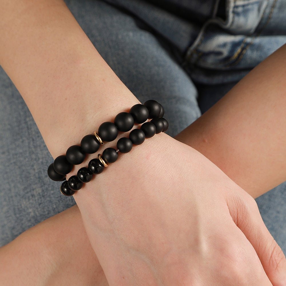 Exotic Ethnic Minimalist Black Agate Handmade Beaded Bracelet Unisex