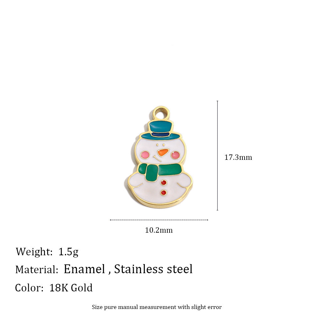 Colgante Minimalista de Moda con Temática Navideña en Acero Inoxidable con Baño de Oro de 18K con Motivos de Copo de Nieve y Papá Noel