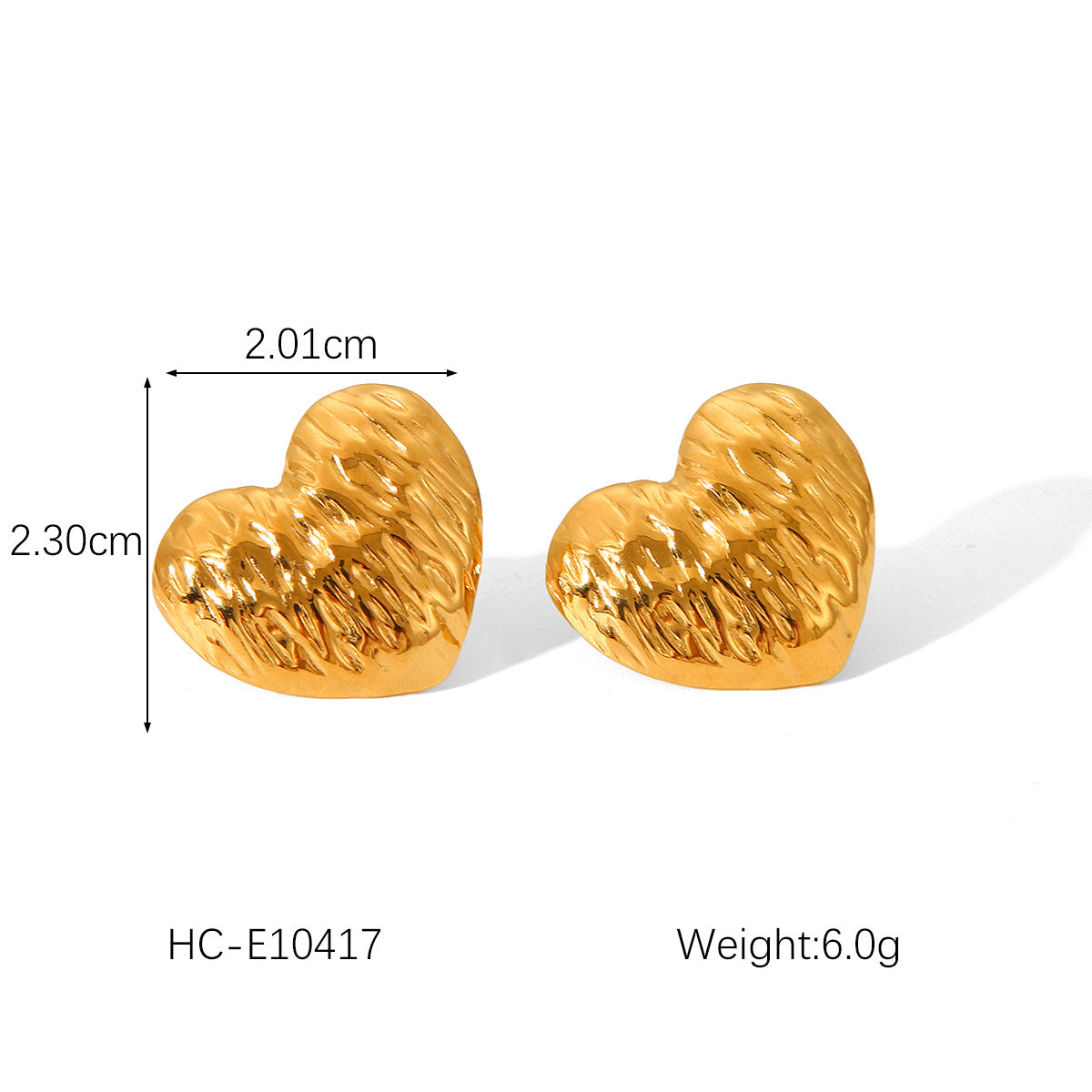 Ins Style Hammered Texture Titanium Steel Earrings with 18K Gold Plating Geometric Heart and Butterfly Shapes Rhinestone Inlay for Women