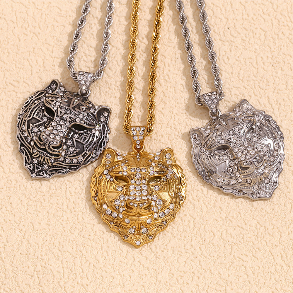Minimalist Tiger Pendant Necklace for Men Stainless Steel with 18K Gold Plating Snake Chain Animal Design