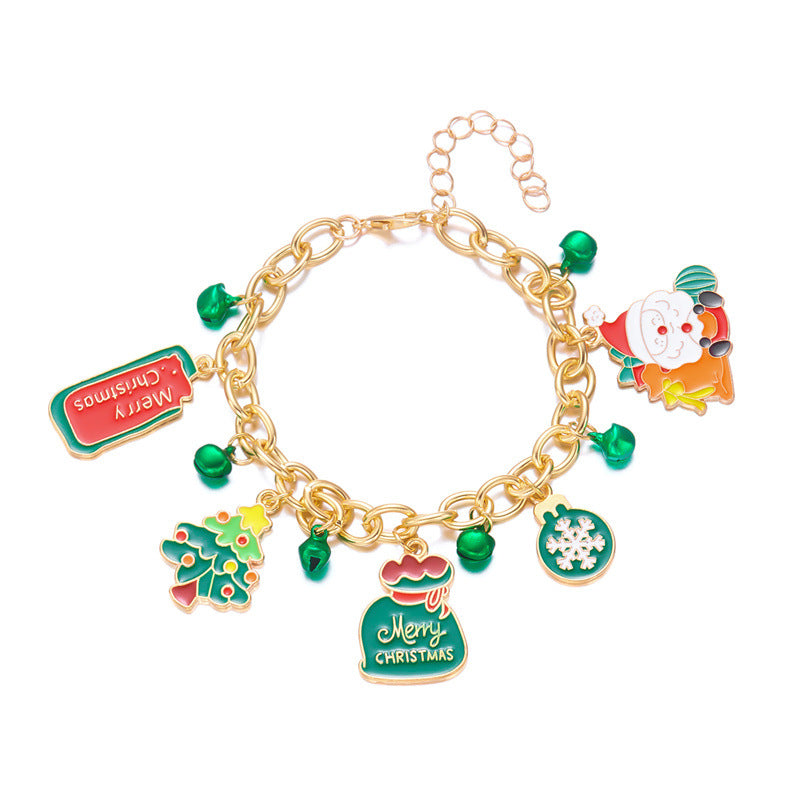 Fashionable Enamel Alloy Bracelet with Santa Claus and Reindeer Motifs for Women, Holiday-Themed Geometric Cartoon Design