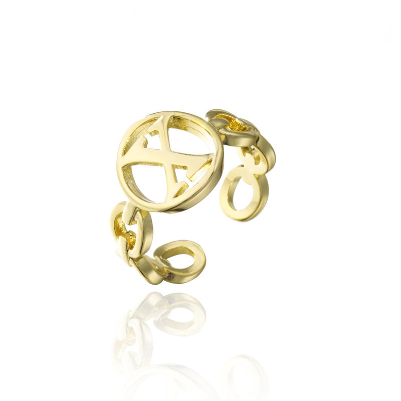 18K Gold Plated Brass Letter Open Ring for Women