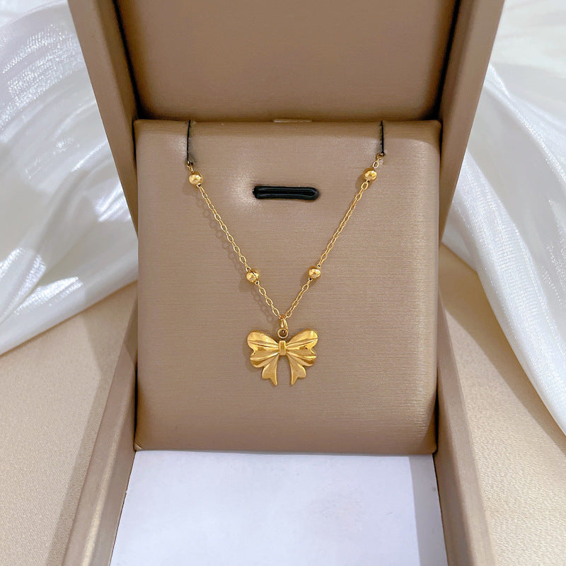 Collar de cadena de cuentas de mariposa, de acero de titanio chapado, con colgante geométrico floral, para mujer