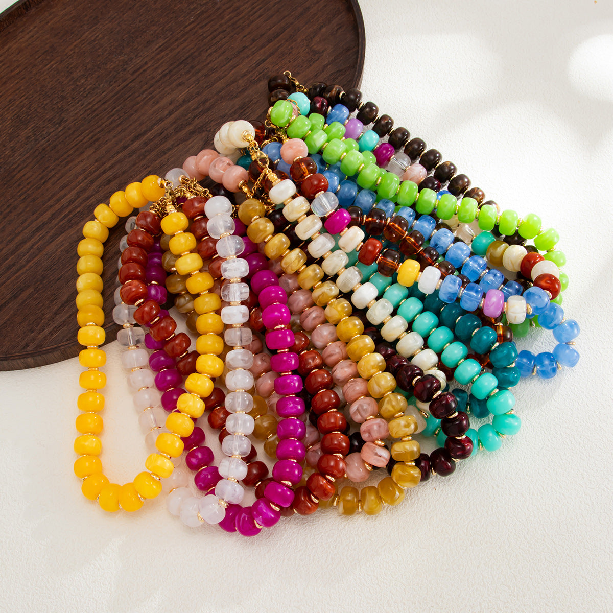 Bohemian Geometric Gradient Resin Plated Stainless Steel Ball Chain Necklace for Women