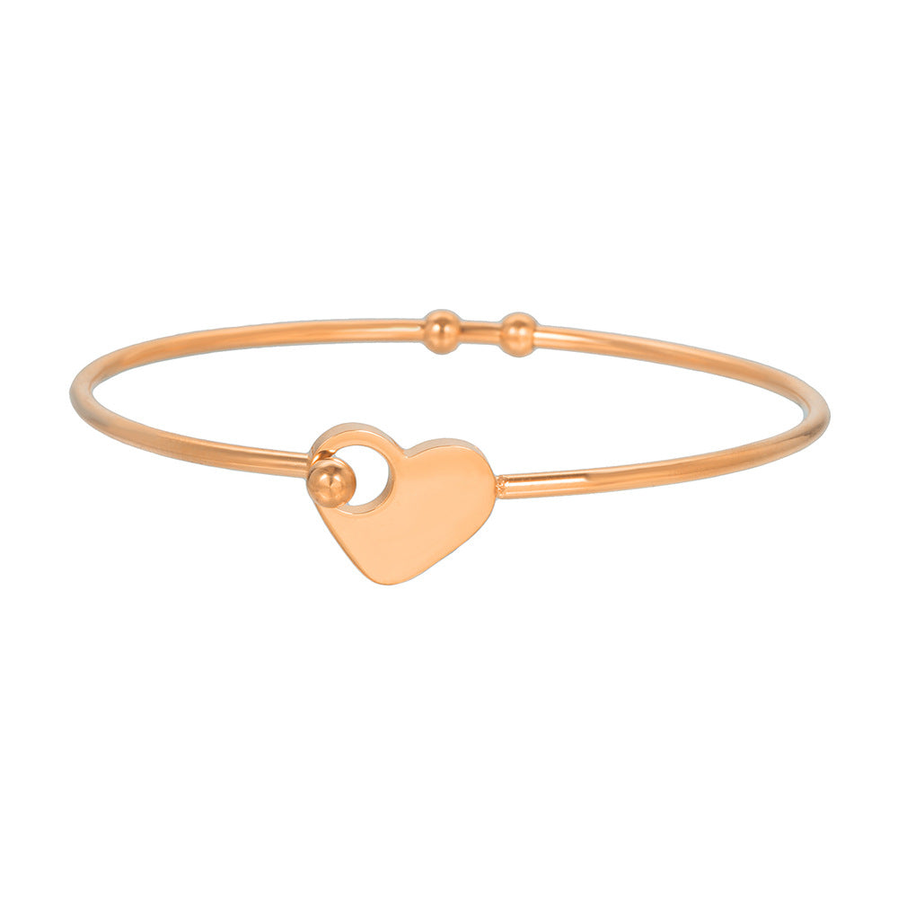 Minimalist Heart Stainless Steel Plated Cuff Bracelet for Women and Couples