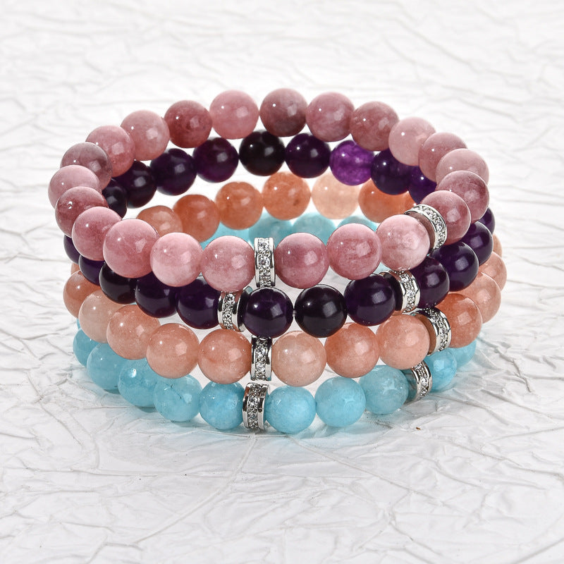 Elegant Geometric Aquamarine Amethyst Sunstone Beaded Bracelet Unisex Fashion Jewelry