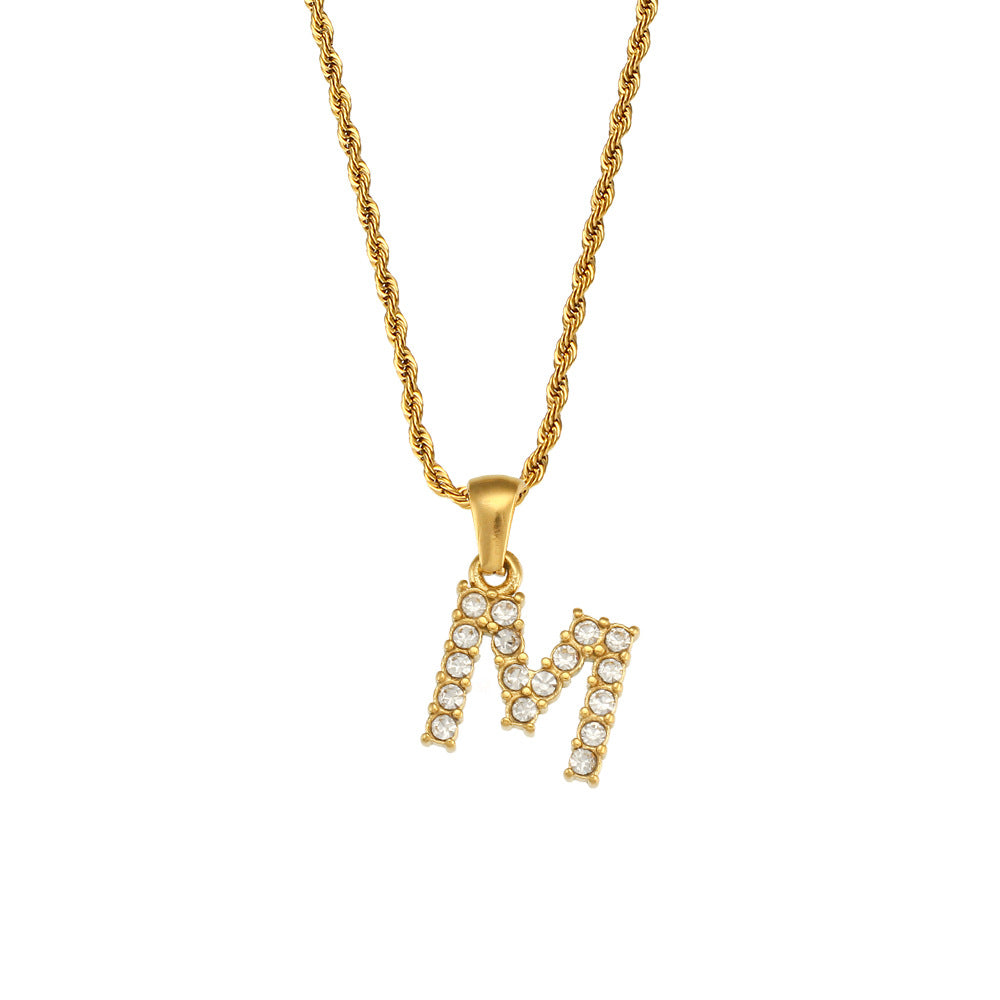 Collana da donna minimalista con pendente a lettera in stile Ins, catena in acciaio inossidabile e pendente in acciaio al titanio placcato