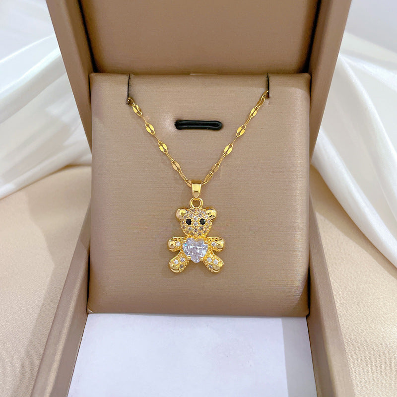 Collana Minimalista con Catena a Labbra in Acciaio al Titanio con Pendente in Rame e Intarsio di Strass