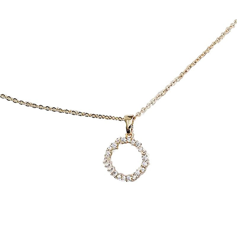 Minimalist Geometric Circle Pendant Necklace for Women Made of Copper with Zircon Inlay and Adjustable Chain