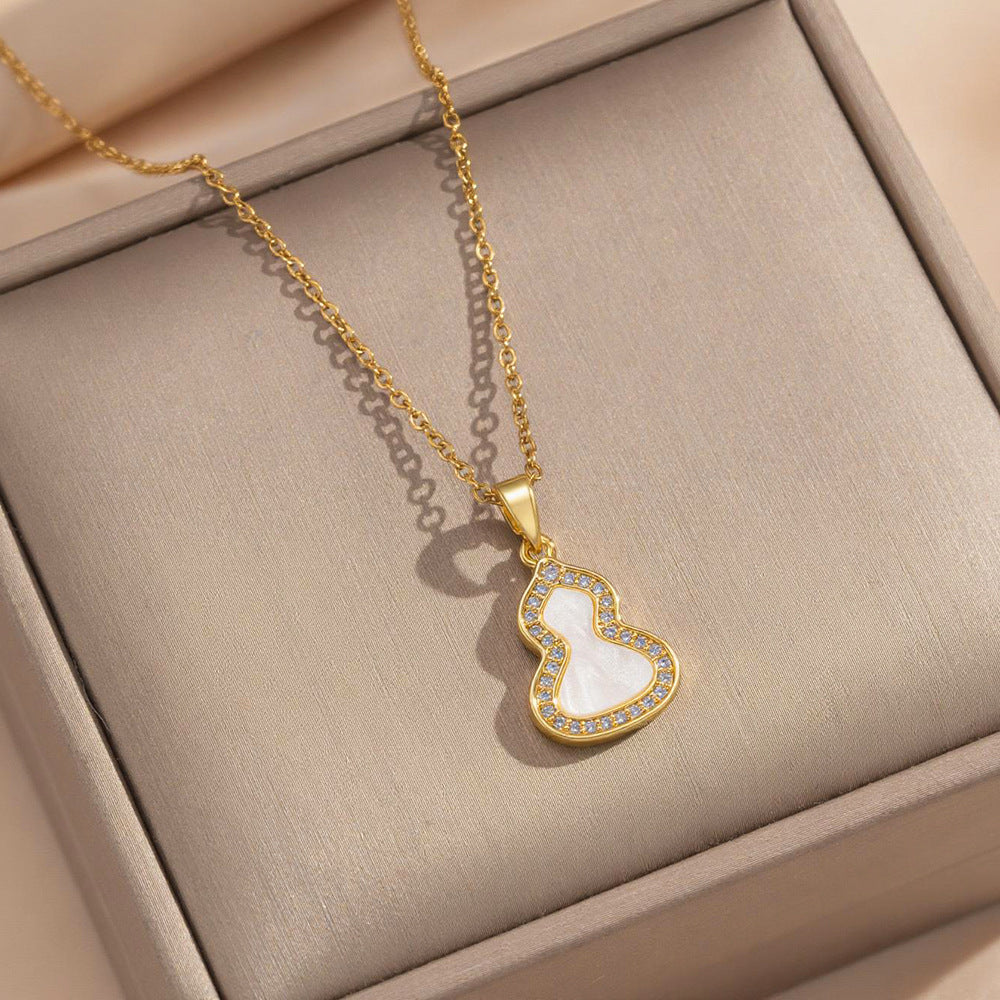 Collana da donna vintage in stile cinese, lusso leggero, con ciondolo a zucca placcato oro 18 carati, in acciaio al titanio e catena a O in rame