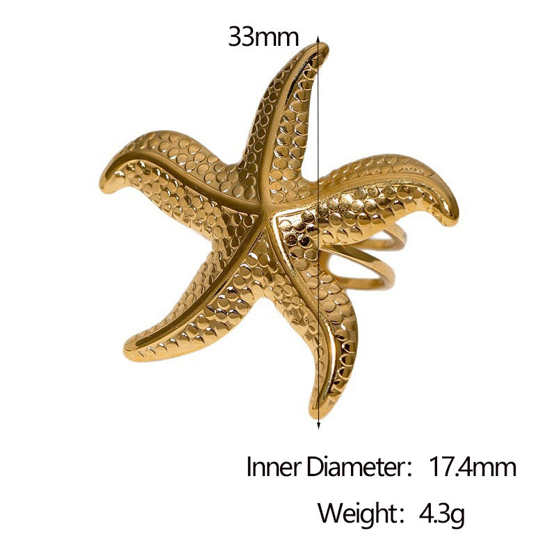 Minimalist Star-Shaped Stainless Steel Open Ring with Plating Finish for Women Fashion Accessory
