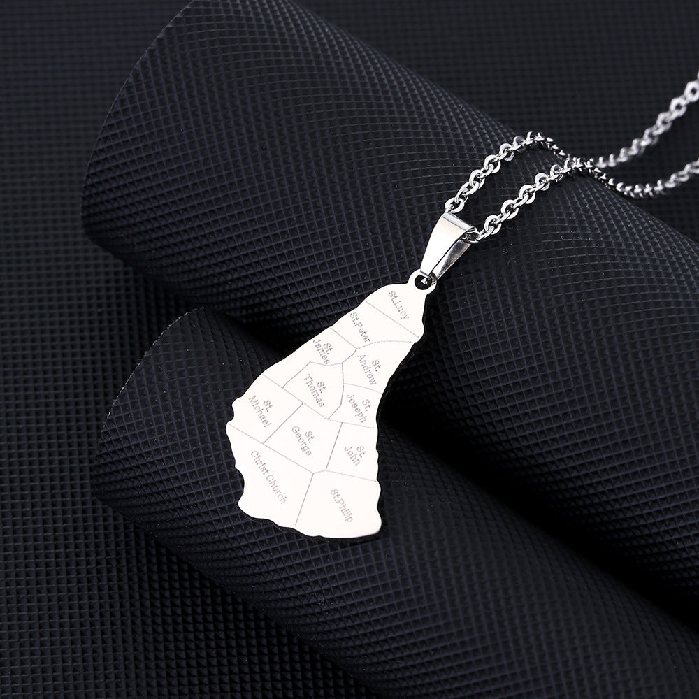 Collar con colgante de la isla de Barbados geométrico en acero inoxidable con dije de acero de titanio y acabado galvanizado para uso informal de moda unisex