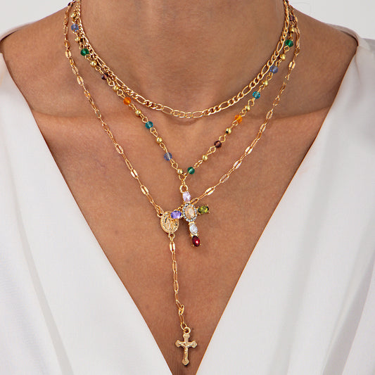 Collar de cadena de clavícula delicado con colgante de cruz minimalista en metal con acabado chapado para mujer