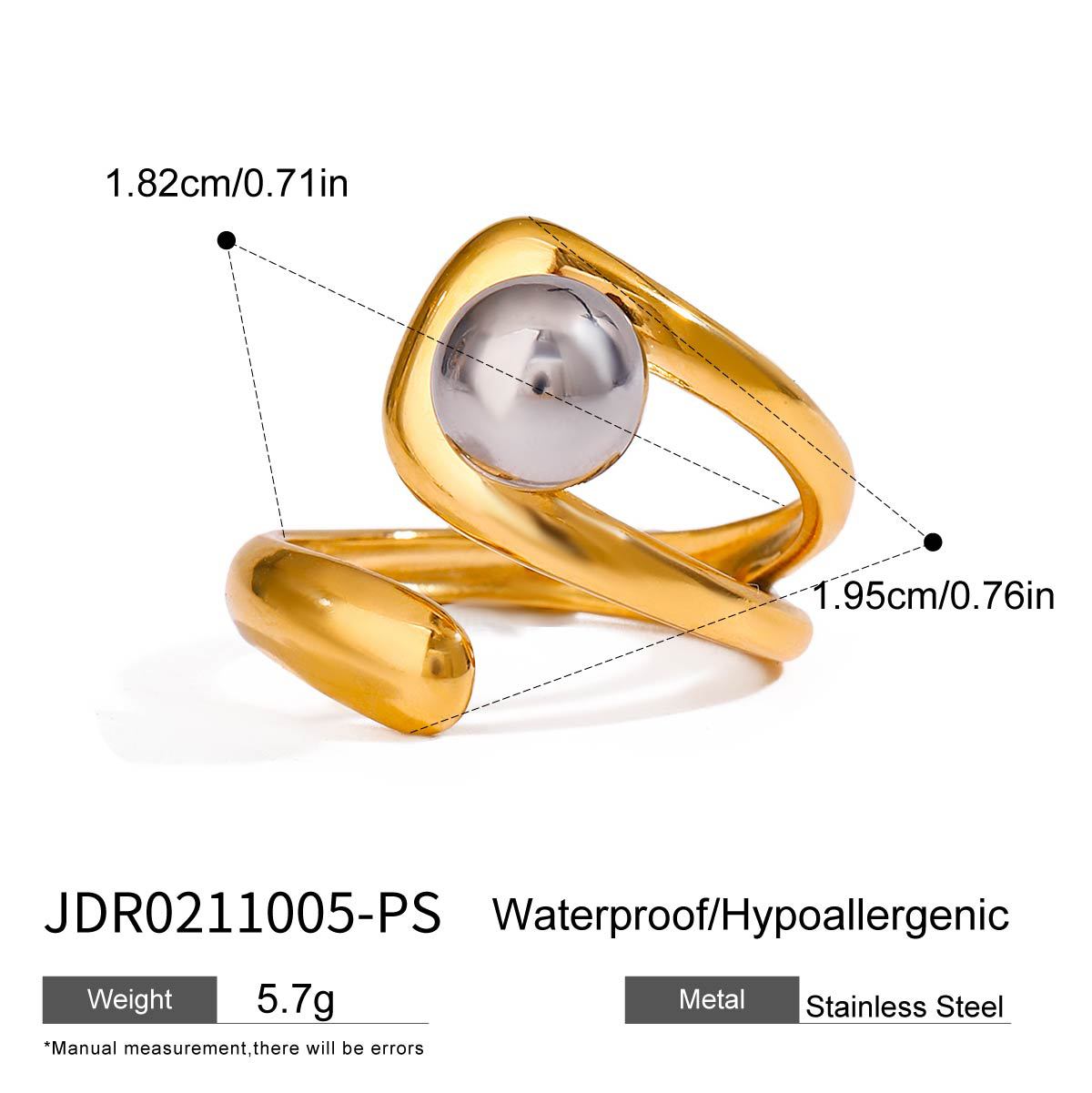 Geometric Stainless Steel Plated Ring with Pearl Inlay for Women