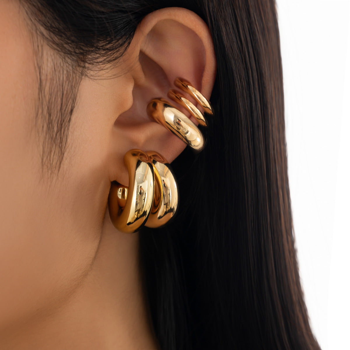Minimalist Geometric Alloy Plated C-Shaped Clip-On Earrings for Women