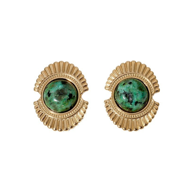 Vintage-Style Geometric Stainless Steel Stud Earrings with 18K Gold Plating for Women