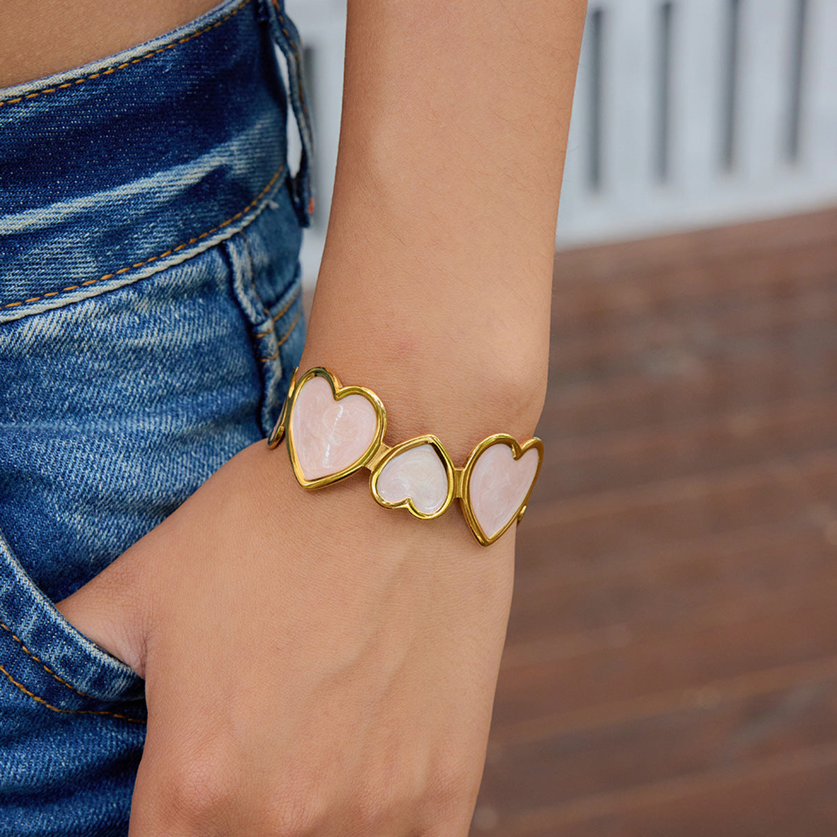Heart Drip Oil Plated Stainless Steel Bracelet for Women