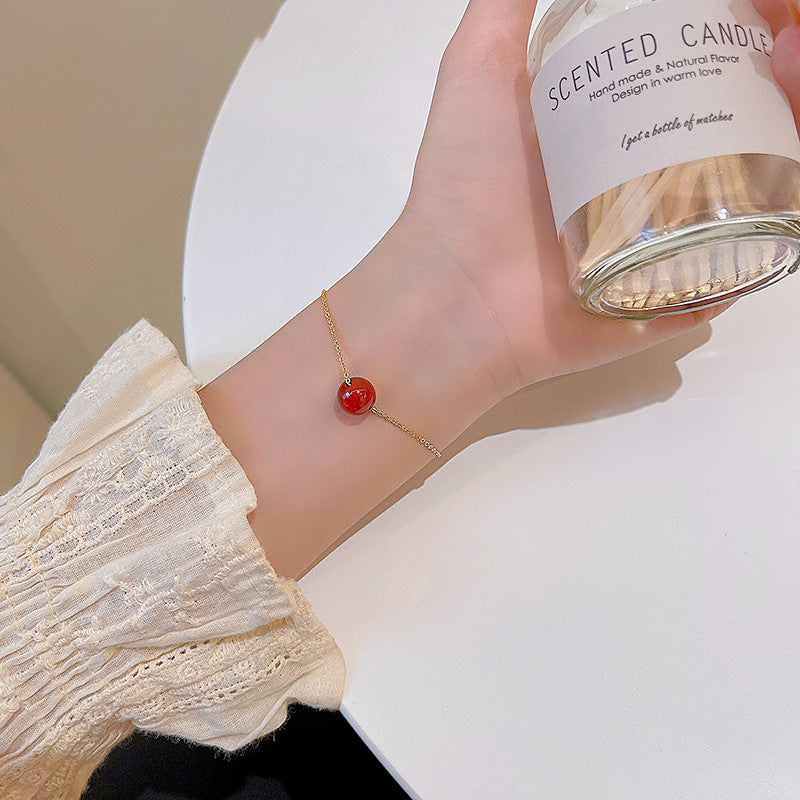 Bracciale Minimalista Rosso con Perline da Donna e Uomo in Acciaio al Titanio con Finitura Placcata