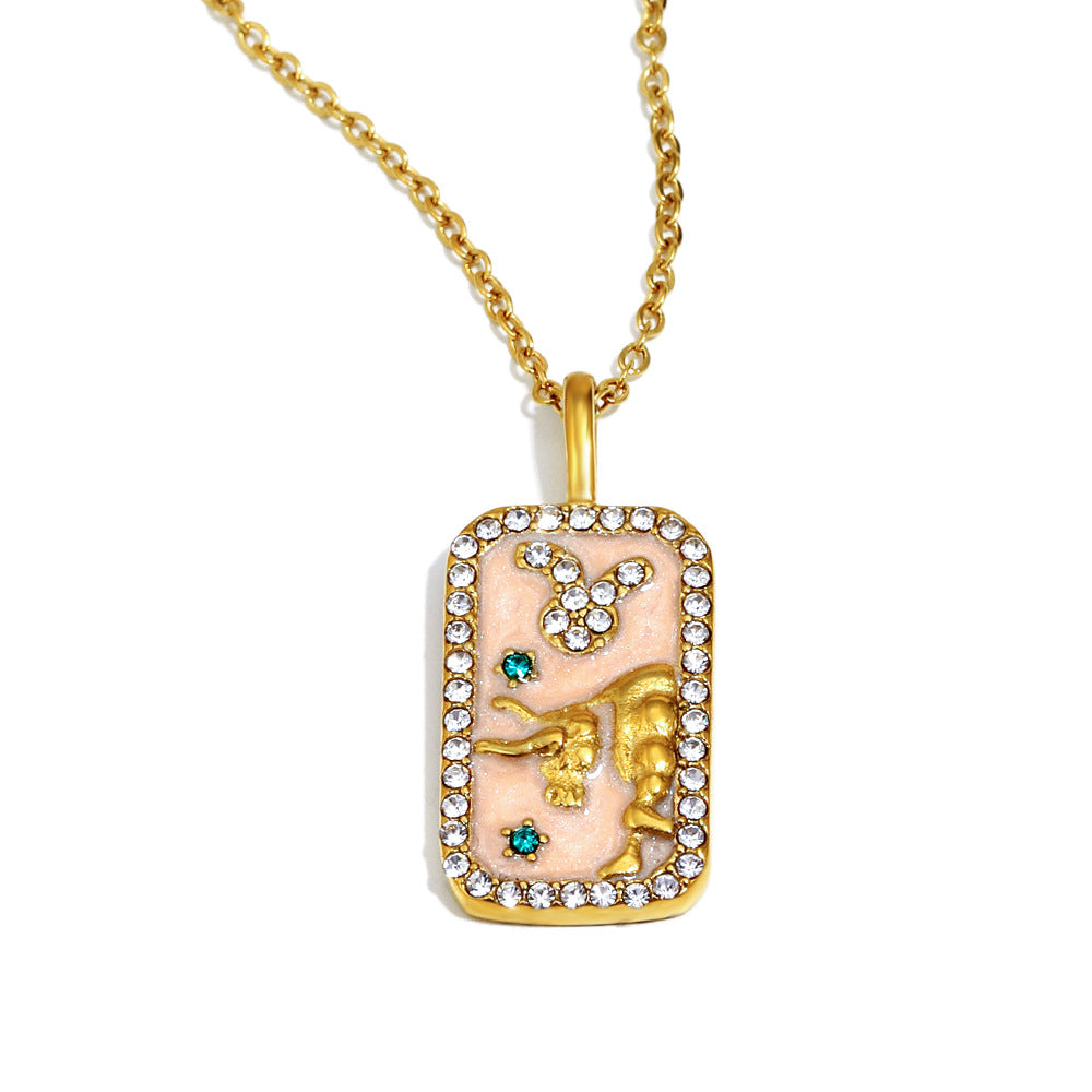 Collana con Pendente Minimalista Costellazione Zodiacale da Donna in Acciaio Inossidabile con Placcatura in Oro 18K e Intarsi in Smalto Dettagli in Strass Completi