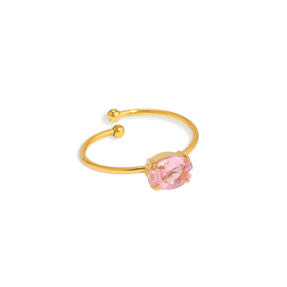 Adjustable Round Stainless Steel Ring with 18K Gold Plating and Colorful Zircon Inlay for Unisex Wear
