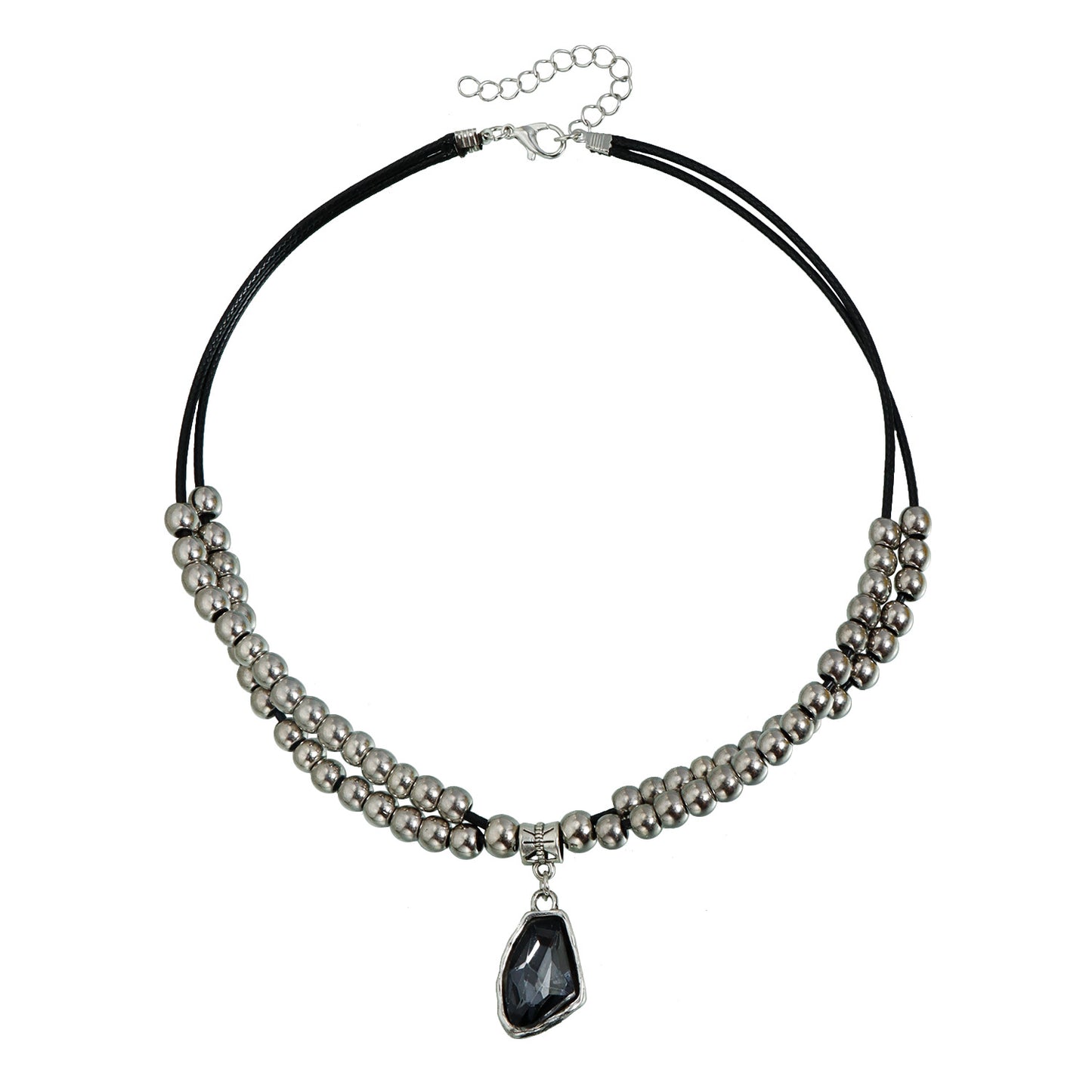 Gothic Bohemian Geometric Alloy Plated Pendant Necklace with Beaded Leather Cord for Women