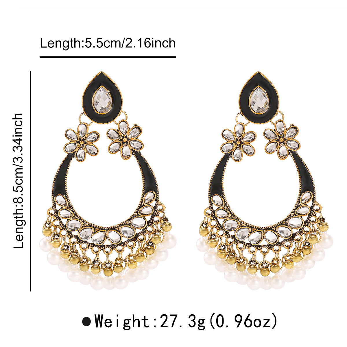 Pendientes de aleación con forma de gota de agua, estilo étnico vintage, con incrustaciones de perlas simuladas y detalle de borla para mujer