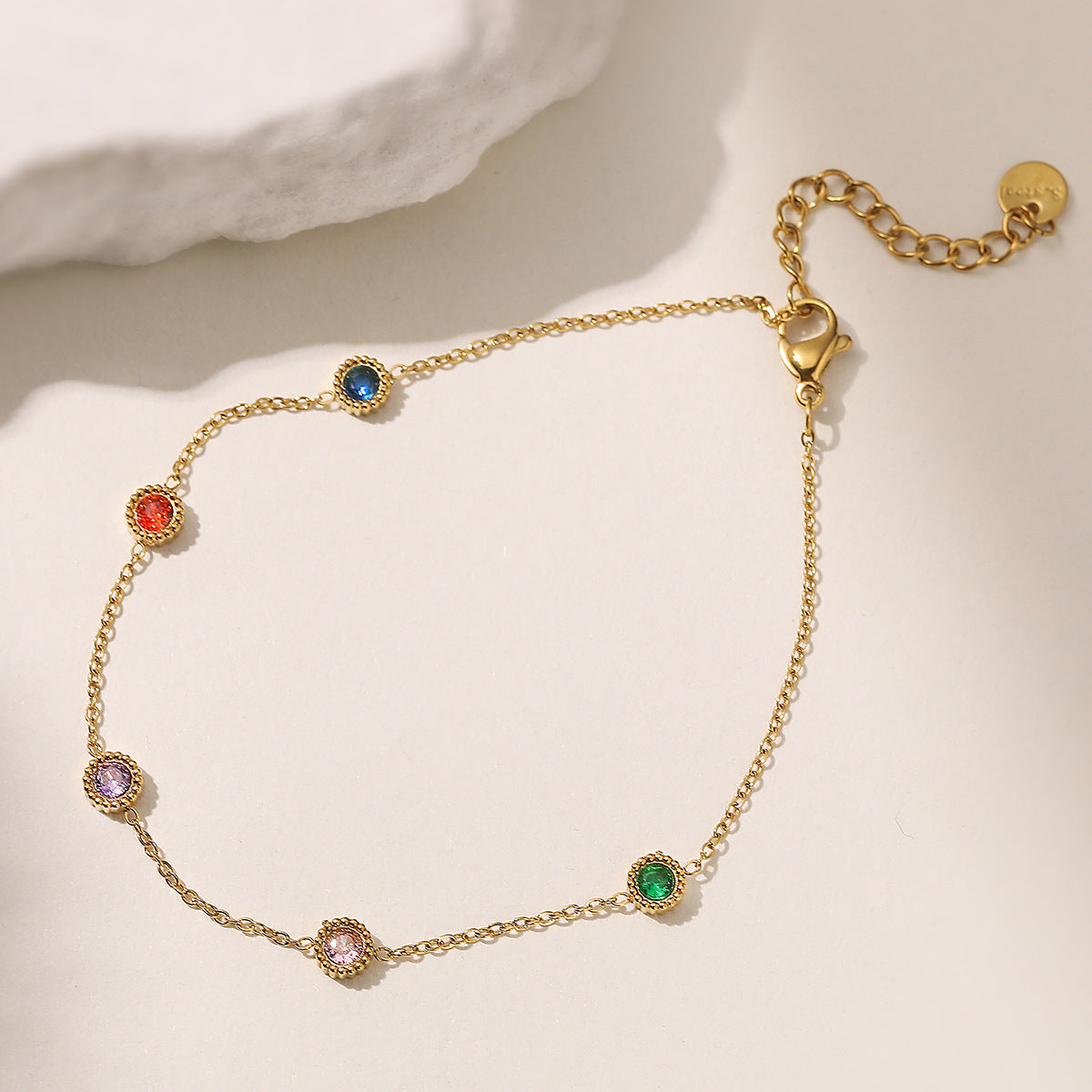 Minimalist Luxury 18K Gold Plated Geometric Stainless Steel Bracelet with Cubic Zirconia for Women