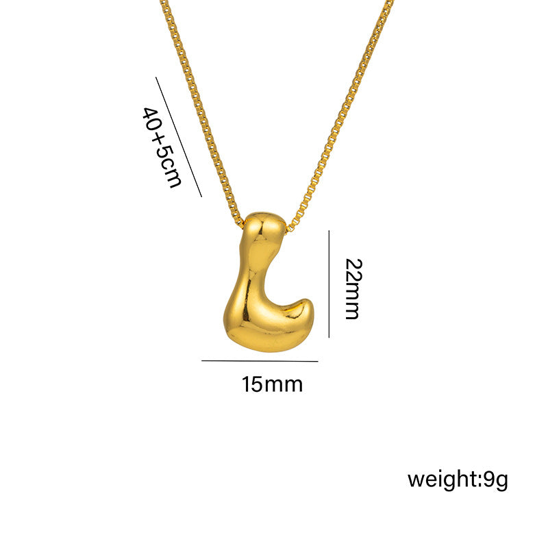 Bonito collar con dije de burbuja en forma de letra Q, estilo Q, de acero de titanio con chapado en oro de 18 quilates para mujer