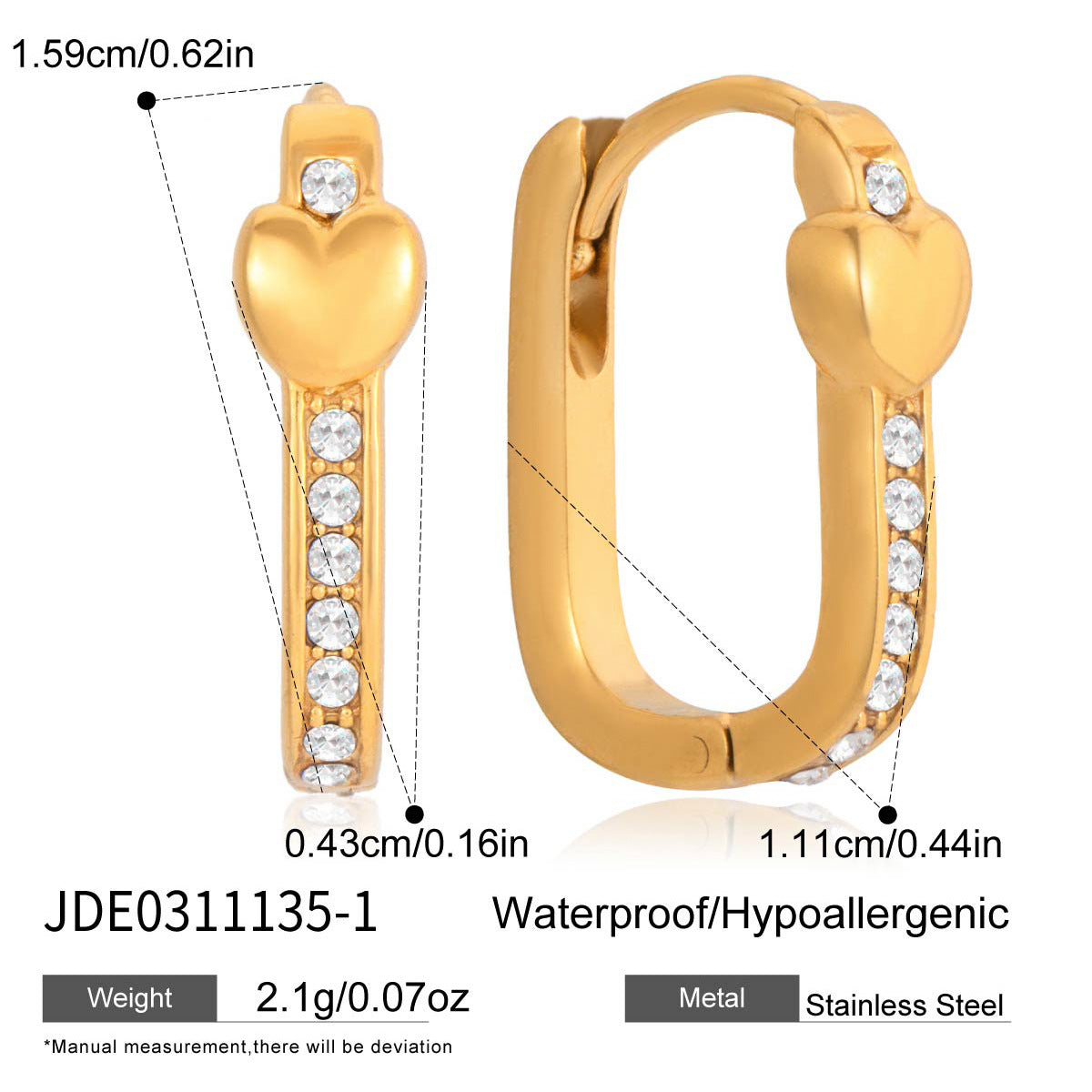 Elegant Geometric Stainless Steel Rhinestone Hoop Earrings Gold Plated
