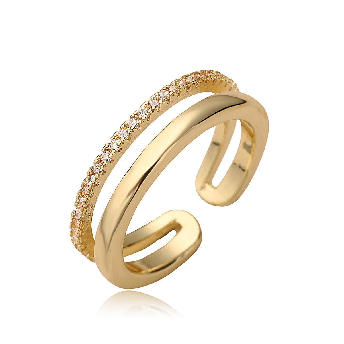 Anello geometrico minimalista in rame placcato oro 18 carati con zirconi micro-incastonati per donna