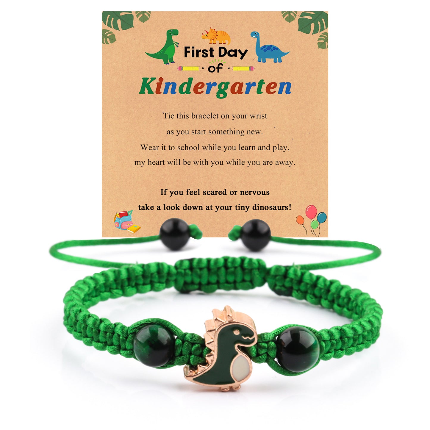 Minimalist Hand-woven Stainless Steel Bracelet with Green Aventurine Obsidian Green Tiger Eye Dinosaur Charm Unisex