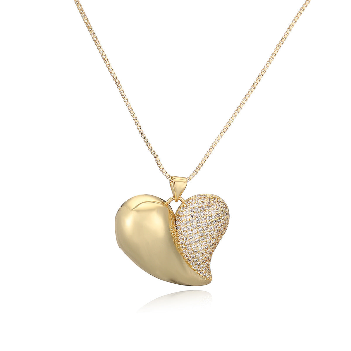 Minimalist Elegant 18K Gold Plated Brass Heart Cubic Zirconia Pendant Necklace for Women