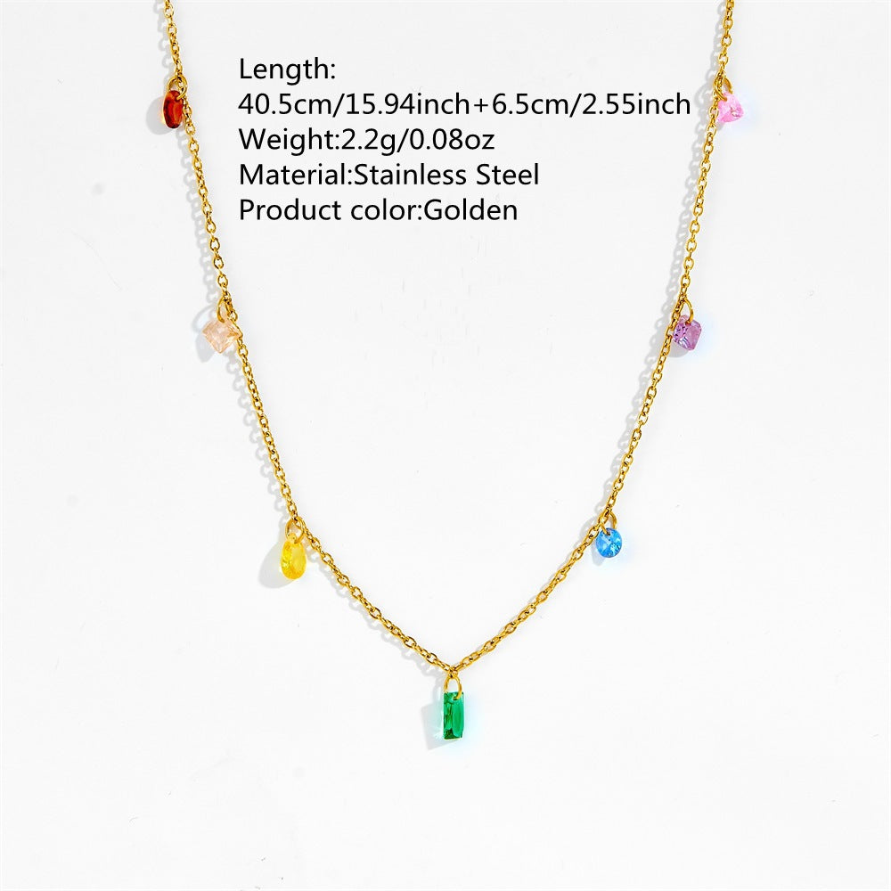 Luxury Geometric Stainless Steel and Titanium Steel Necklace and Bracelet Set with Cubic Zirconia 18K Gold Plated for Women