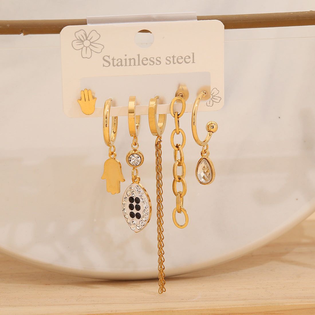 Fashionable Daisy and Clover Stud Earrings in Stainless Steel with Plated Finish for Women