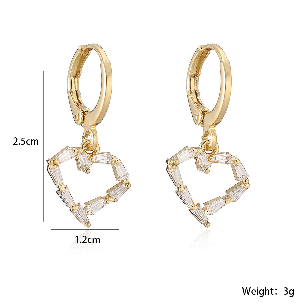Elegant Heart Shaped Brass Gold Plated Earrings with Cubic Zirconia for Women