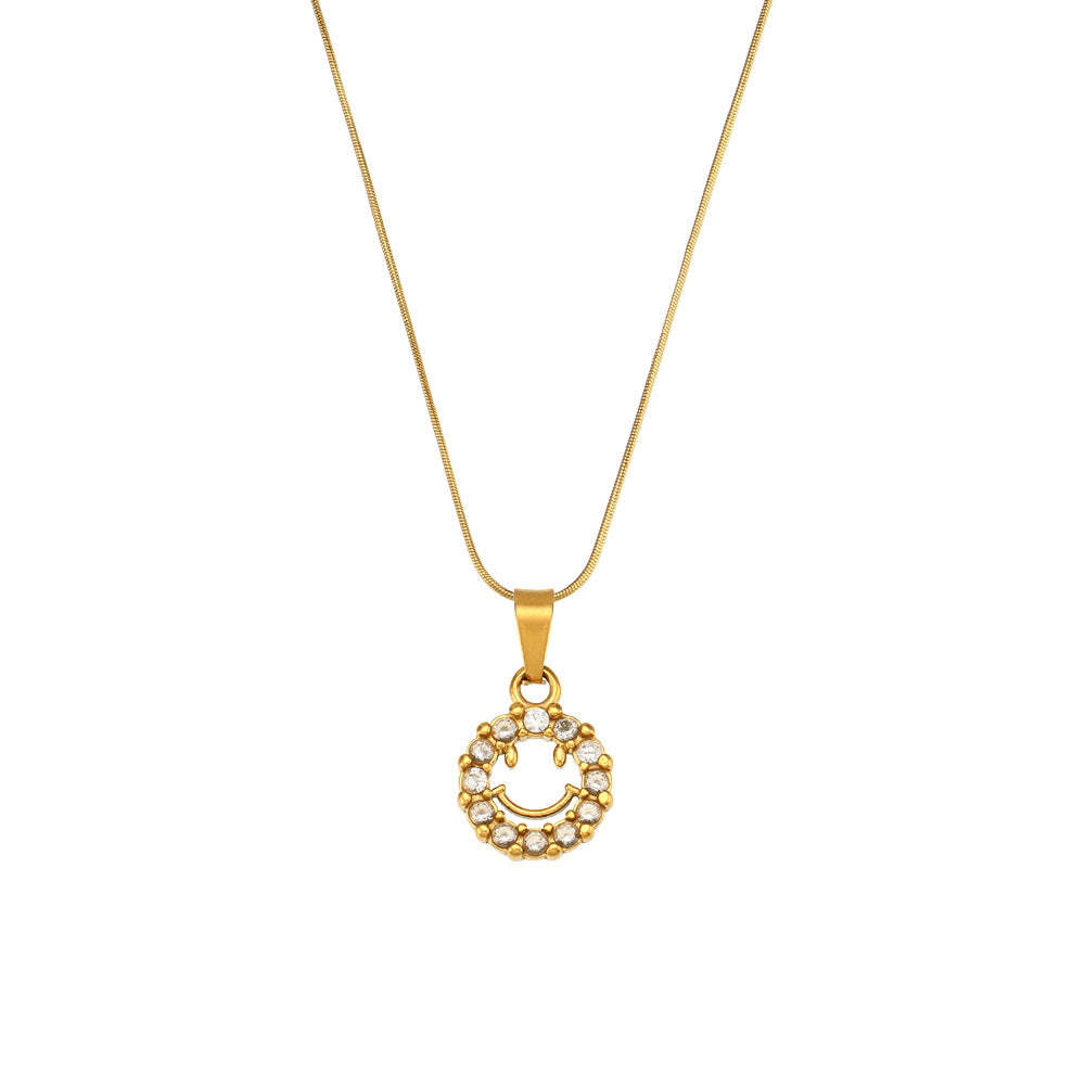 Fashionable Geometric Smile Pendant Necklace in Stainless Steel with 18K Gold Plating and Zircon Accents on Twisted Chain