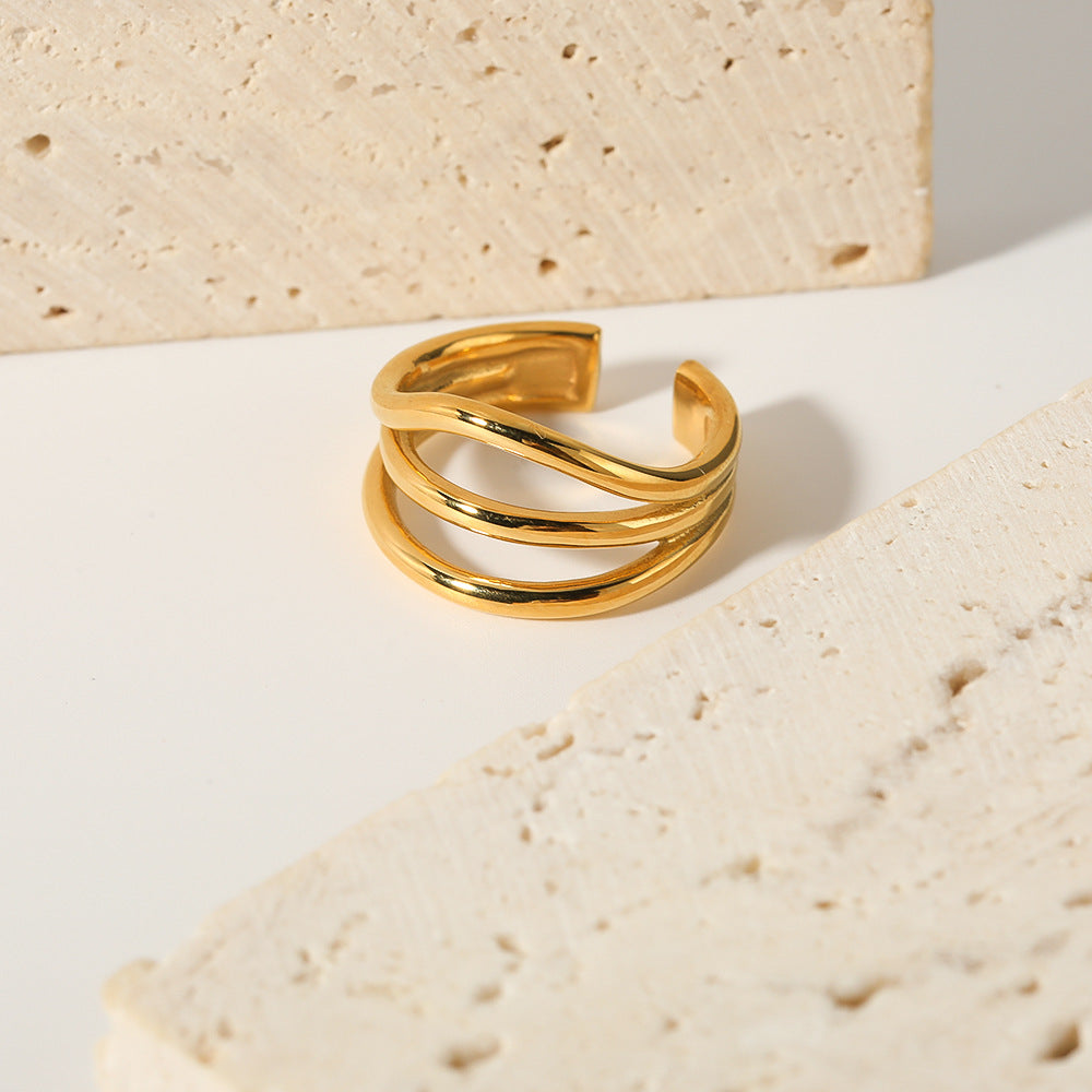 Minimalist Geometric Open Ring for Women and Men Stainless Steel with 18K Vacuum Plated Gold Finish