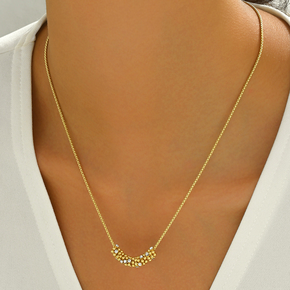 Collana con Pendente dal Design Geometrico da Donna con Intarsio in Zirconia Cubica su Catena di Rame, Collana Minimalista alla Moda per Clavicole
