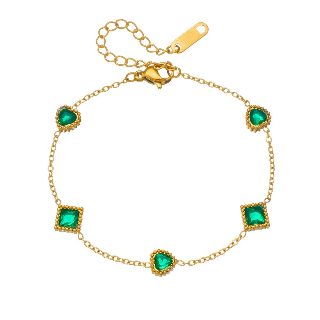 Geometric Square Heart Rhinestone Plated Stainless Steel Bracelet for Women