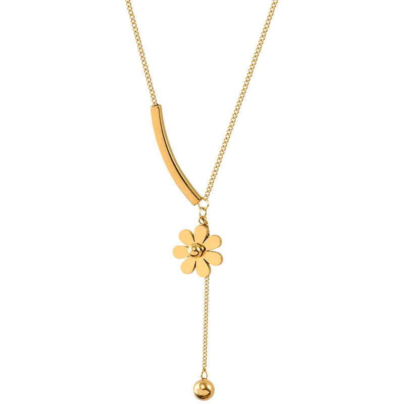 Collana con ciondolo floreale geometrico minimalista da donna e da uomo in acciaio al titanio con placcatura in oro su catena di perline