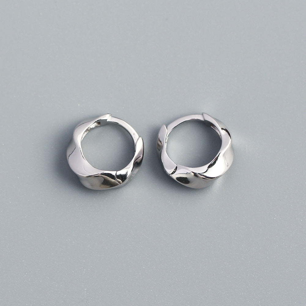 Minimalist Twisted Texture Polished S925 Sterling Silver Ear Cuffs for Women with Irregular Contour Design