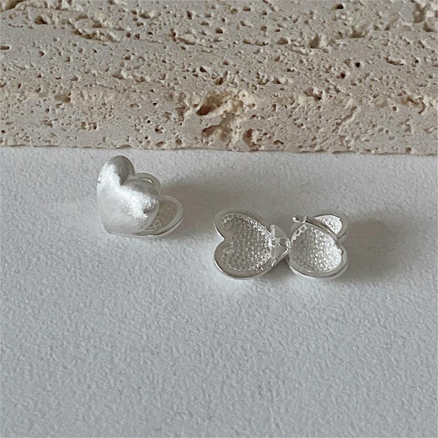 Minimalist Sweet 925 Sterling Silver Brushed Heart Earrings Geometric Design Gold Plated Option