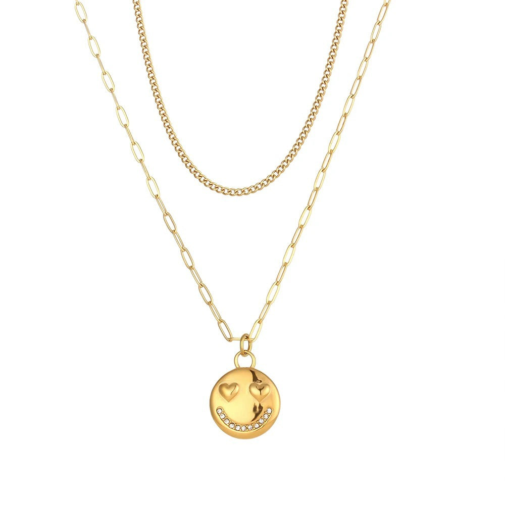 Minimalist Geometric Pendant Necklace for Women Stainless Steel with 18K Gold Plating Double-Layer Snake Chain
