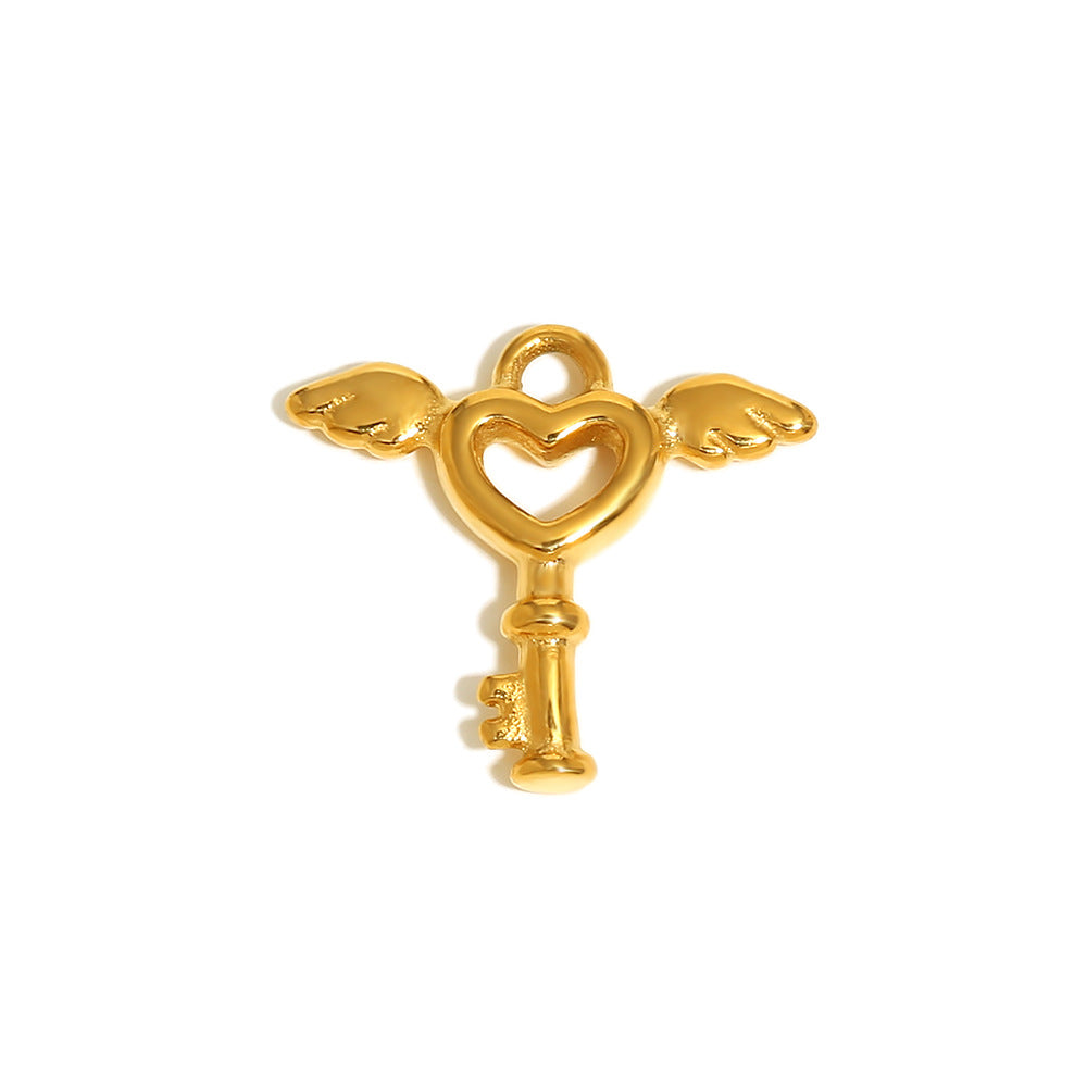 Fashionable Angel Key Heart Pendant in Stainless Steel with 18K Gold Plating for Women