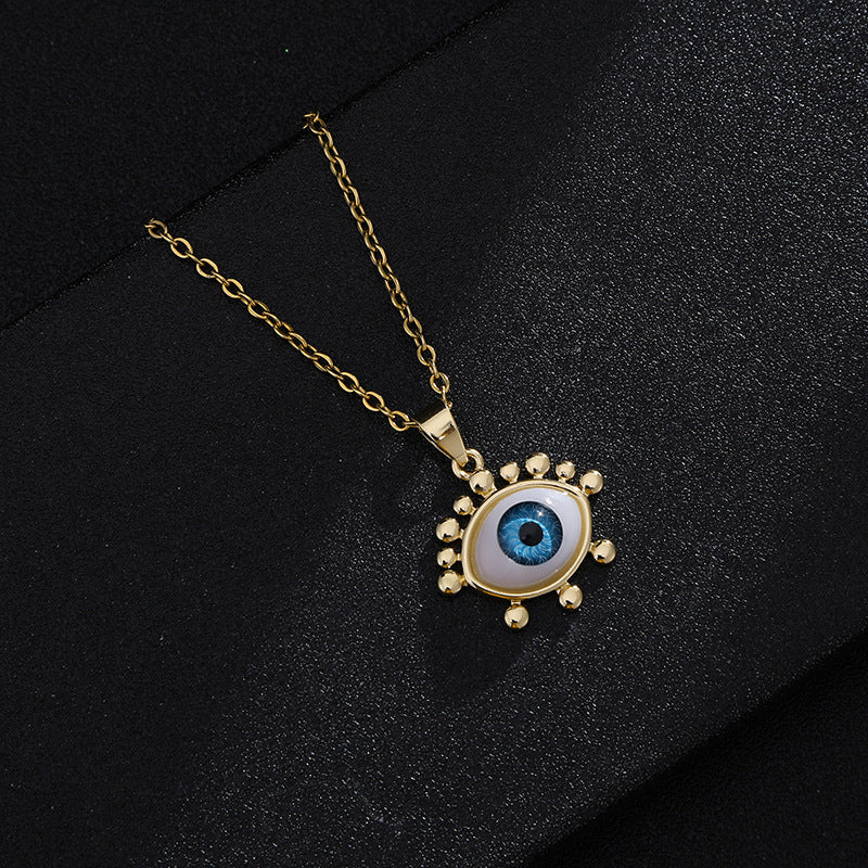 Collana vintage con occhio di Allah geometrico per uomo e donna in rame placcato oro su catena a maglie ovali